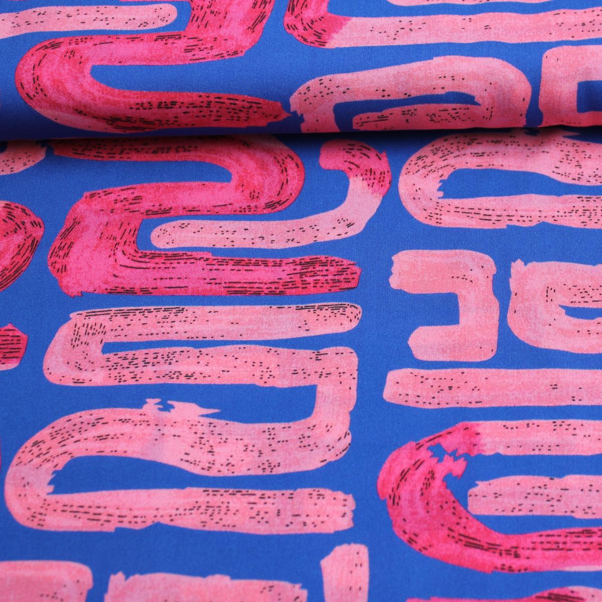 Viskose Ethno Motiv - blau pink
